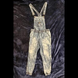 5 Blue Spice light acid wash denim jagger leg elastic waist overalls